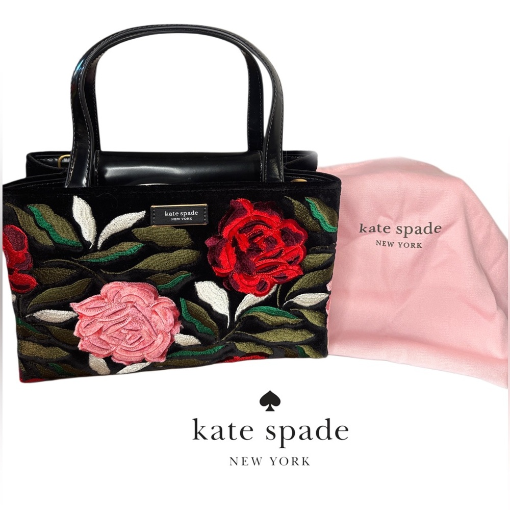 KATE SPADE Sam Icon Rose Garden Embroidery Embellished Velvet Tote